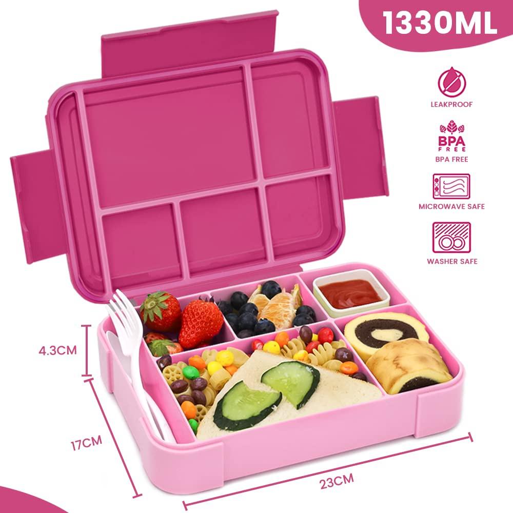 Alopini Boîte à lunch pour enfants avec compartiments, boîte à lunch pour enfants, boîte à bento étanche avec 6 compartiments, set de couverts, boîte à goûter, boîte à déjeuner  