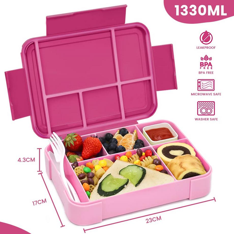Alopini Kinder-Lunchbox mit Fächern, Lunchbox Kinder-Bento-Box auslaufsicher mit 6 Fächern Besteck-Set, Snack-Box Frühstücksbox  