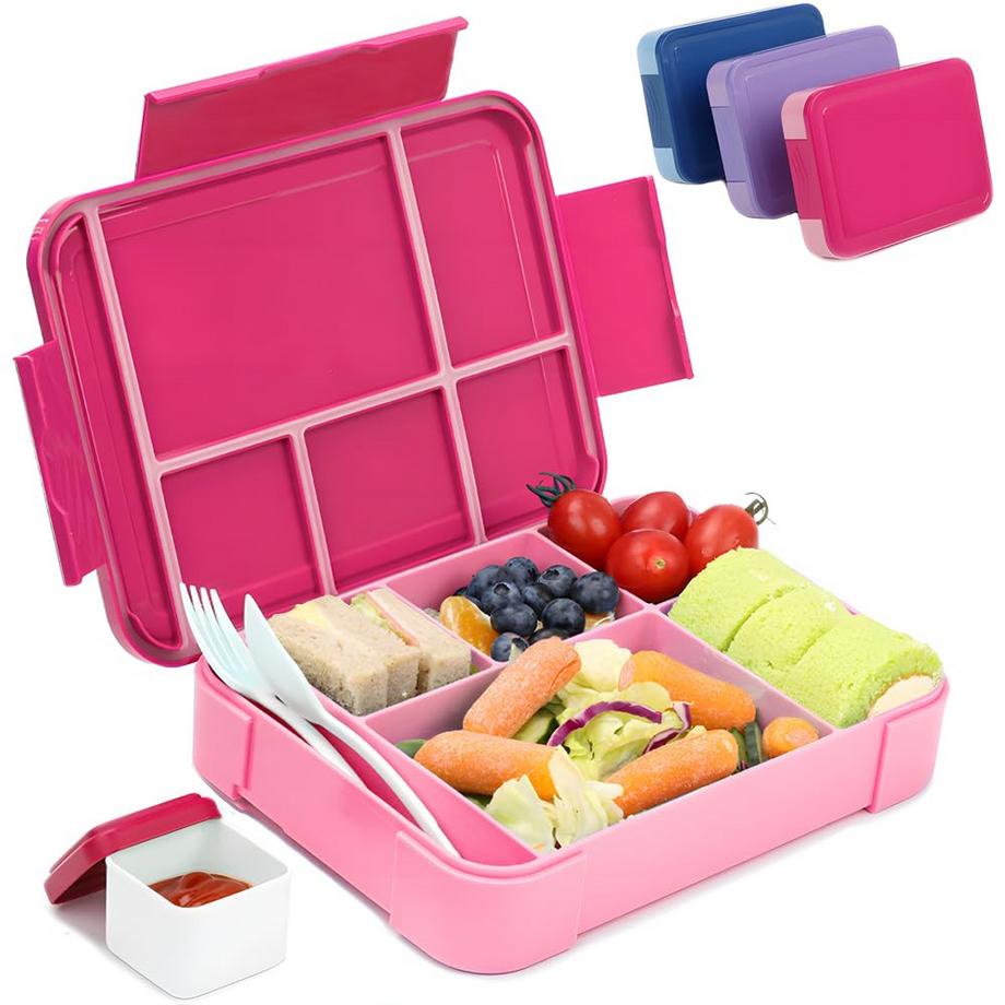 Alopini Kinder-Lunchbox mit Fächern, Lunchbox Kinder-Bento-Box auslaufsicher mit 6 Fächern Besteck-Set, Snack-Box Frühstücksbox  