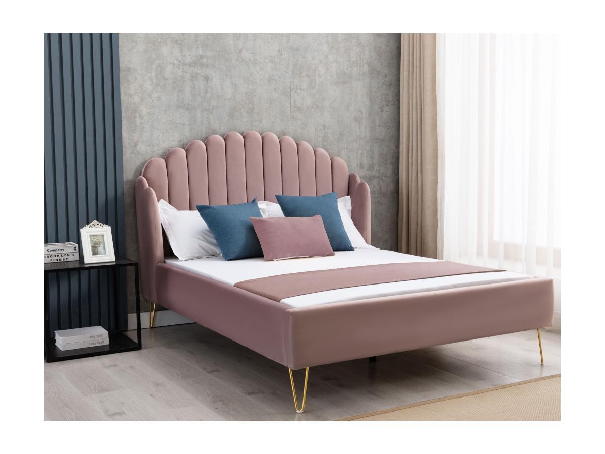 Vente-unique Letto con testata letto ondulata Velluto Rosa antico SAGALI  