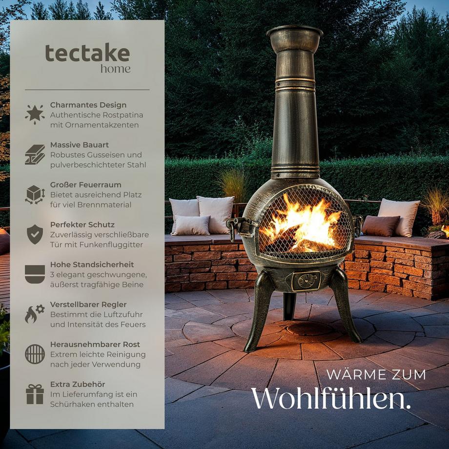 Tectake  Terrassenofen  aus Gusseisen mit Funkenfluggitter 