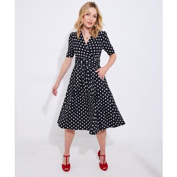 Robe Jersey Longueur Genou Monochrome et Pois