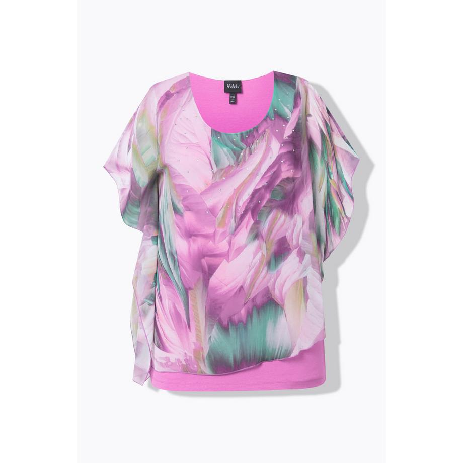 Ulla Popken Blouse en Mousseline Doublée Oversize Col Rond Manches Courtes  