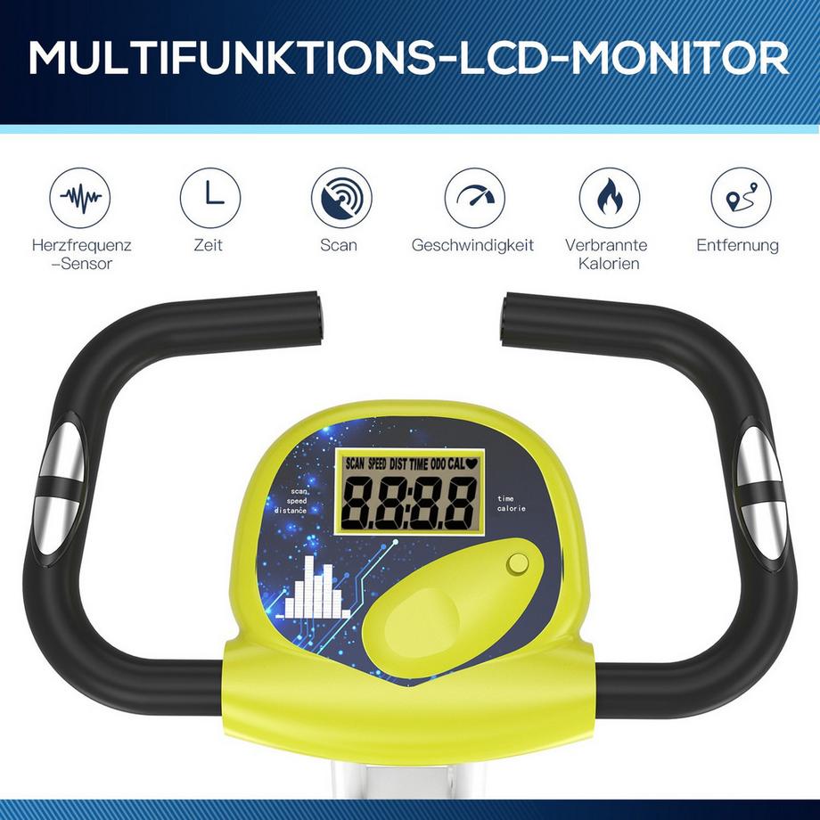 Northio  Heimtrainer F-Bike Fahrradtrainer Mit 8 Stufig Einstellbarem Magnetwiderstand Höhenverstellbar Stahl Gelb+Weiß 43 X 97 X 109 Cm 