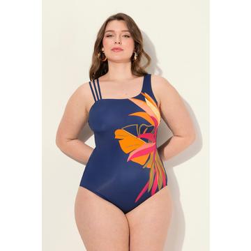 Maillot de bain avec bonnets souples. Imprimé feuilles. Bretelle triple. Matières recyclées.