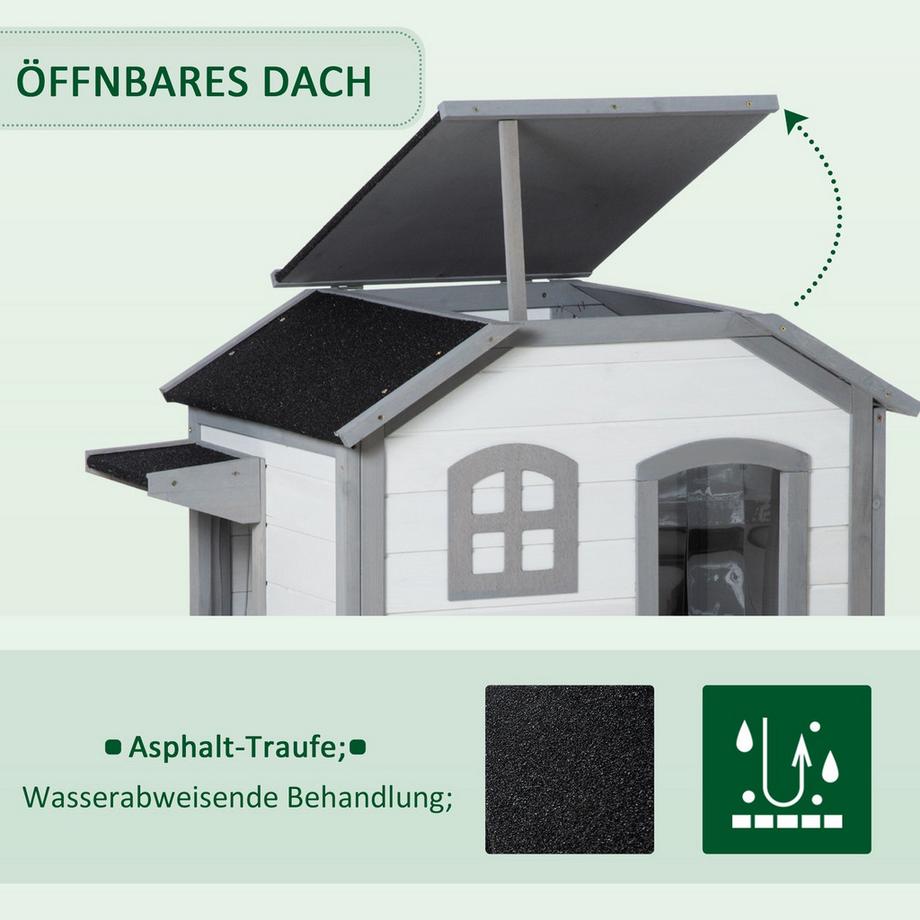 Northio  Katzenhaus Aus Holz, Outdoor Katzenhütte Mit Treppe, 2-Etagen, Kleintierhaus Für Katzen Bis 4,5 Kg, Weiß, 78 X 55,5 X 91 Cm 