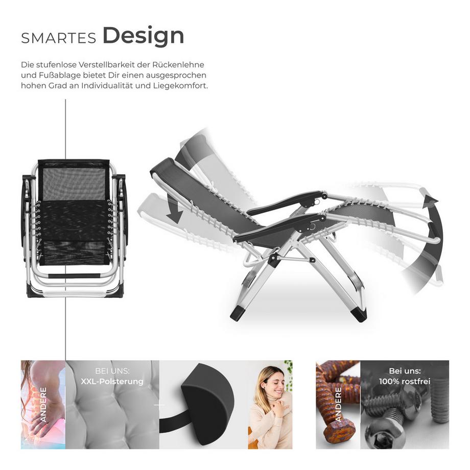 Tectake Sonnenliege Cloud klappbar stufenlos verstellbare Rückenlehne und Fußablage  