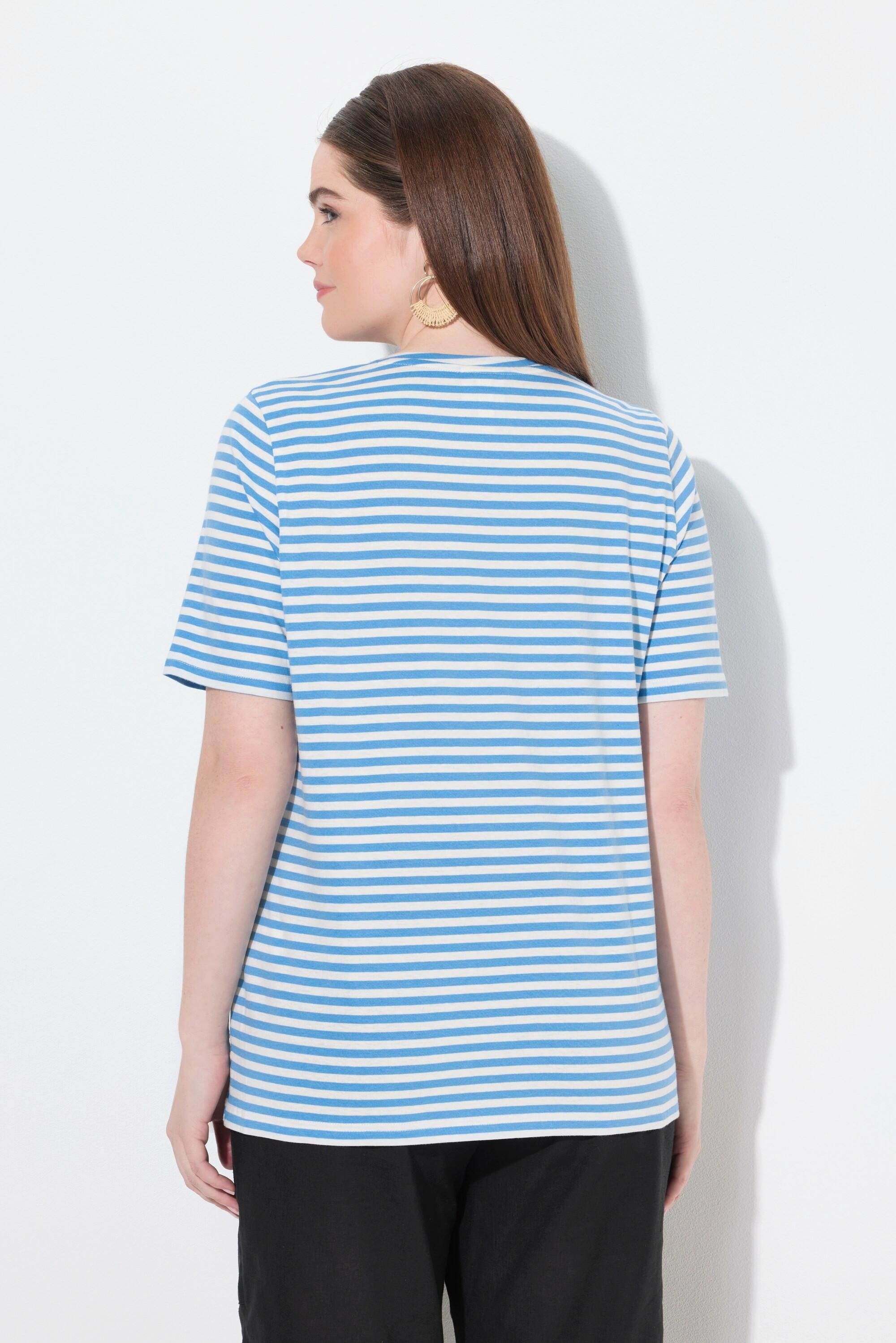 Ulla Popken Ringel V-Ausschnitt Halbarm T-Shirt  