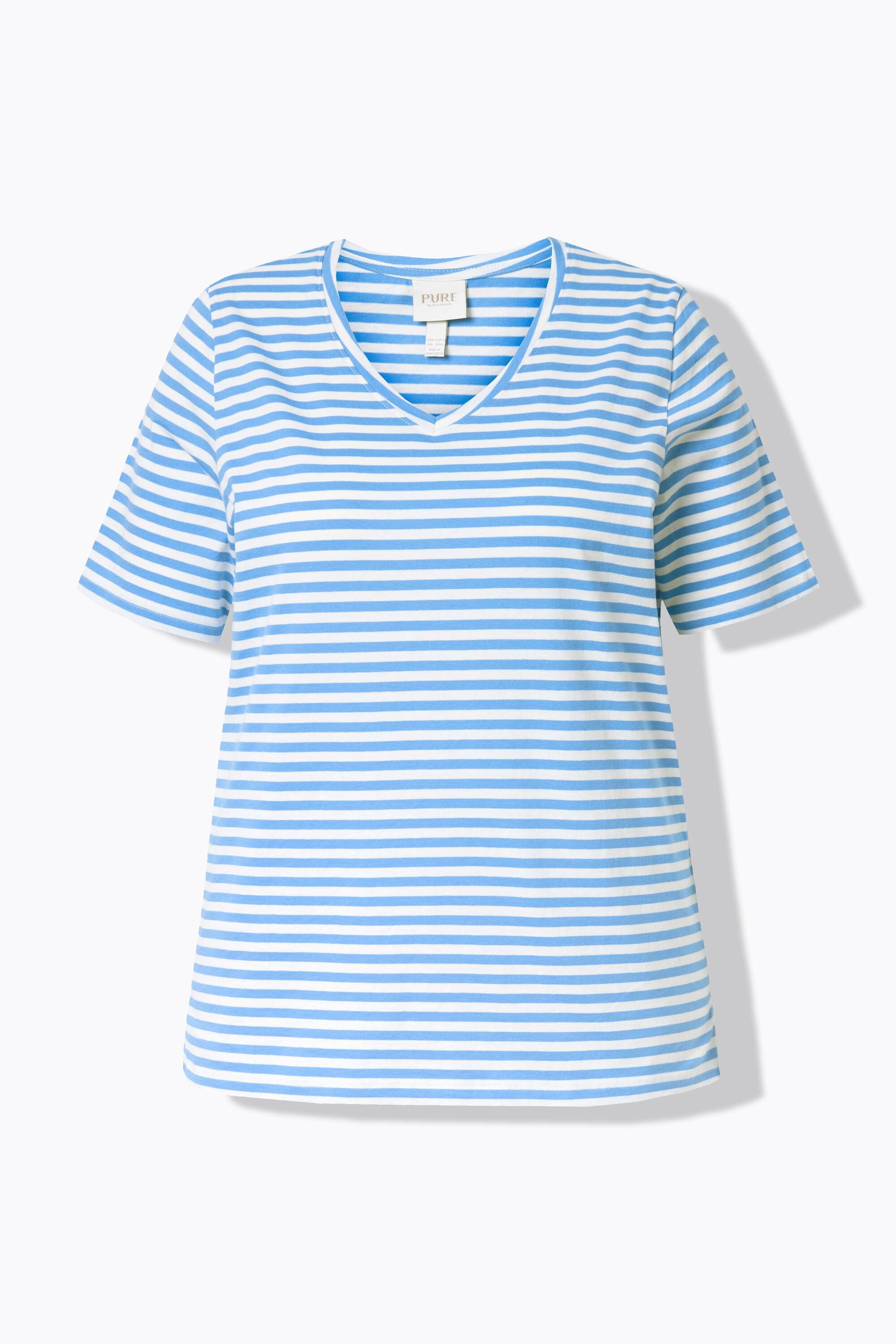 Ulla Popken Ringel V-Ausschnitt Halbarm T-Shirt  