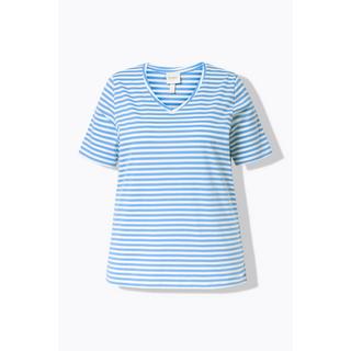 Ulla Popken Ringel V-Ausschnitt Halbarm T-Shirt  