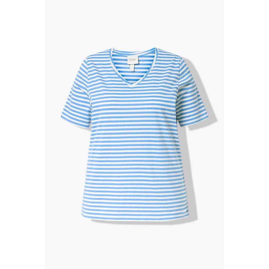 Ulla Popken T-shirt rayé Col V Manches Courtes  