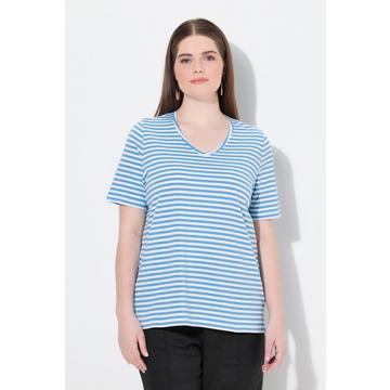 T-shirt rayé en coton bio. Col V et manches courtes