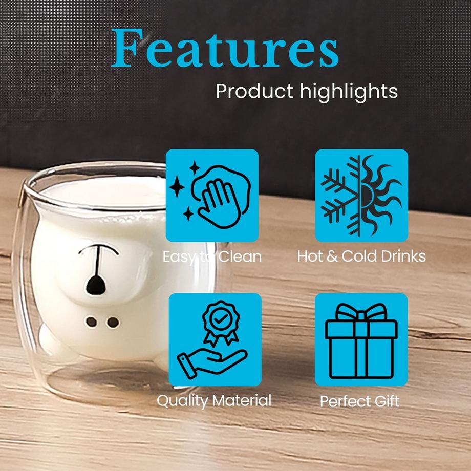 Intirilife 2x Verre à Double Paroi avec Ours  