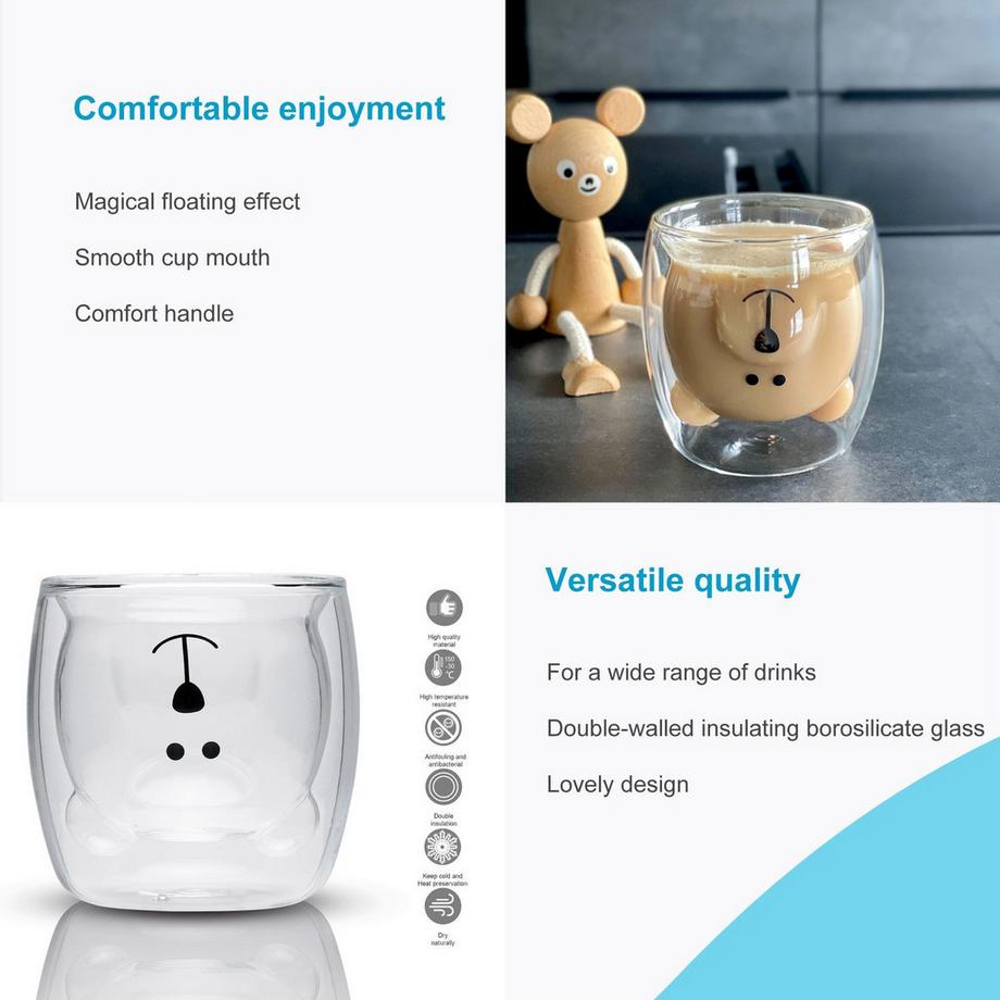 Intirilife 2x Verre à Double Paroi avec Ours  