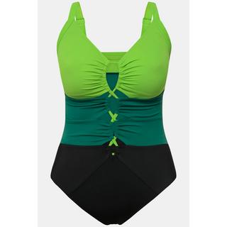 Ulla Popken  Maillot de bain esprit colour block, bonnets souples. Matière recyclée et découpes. 