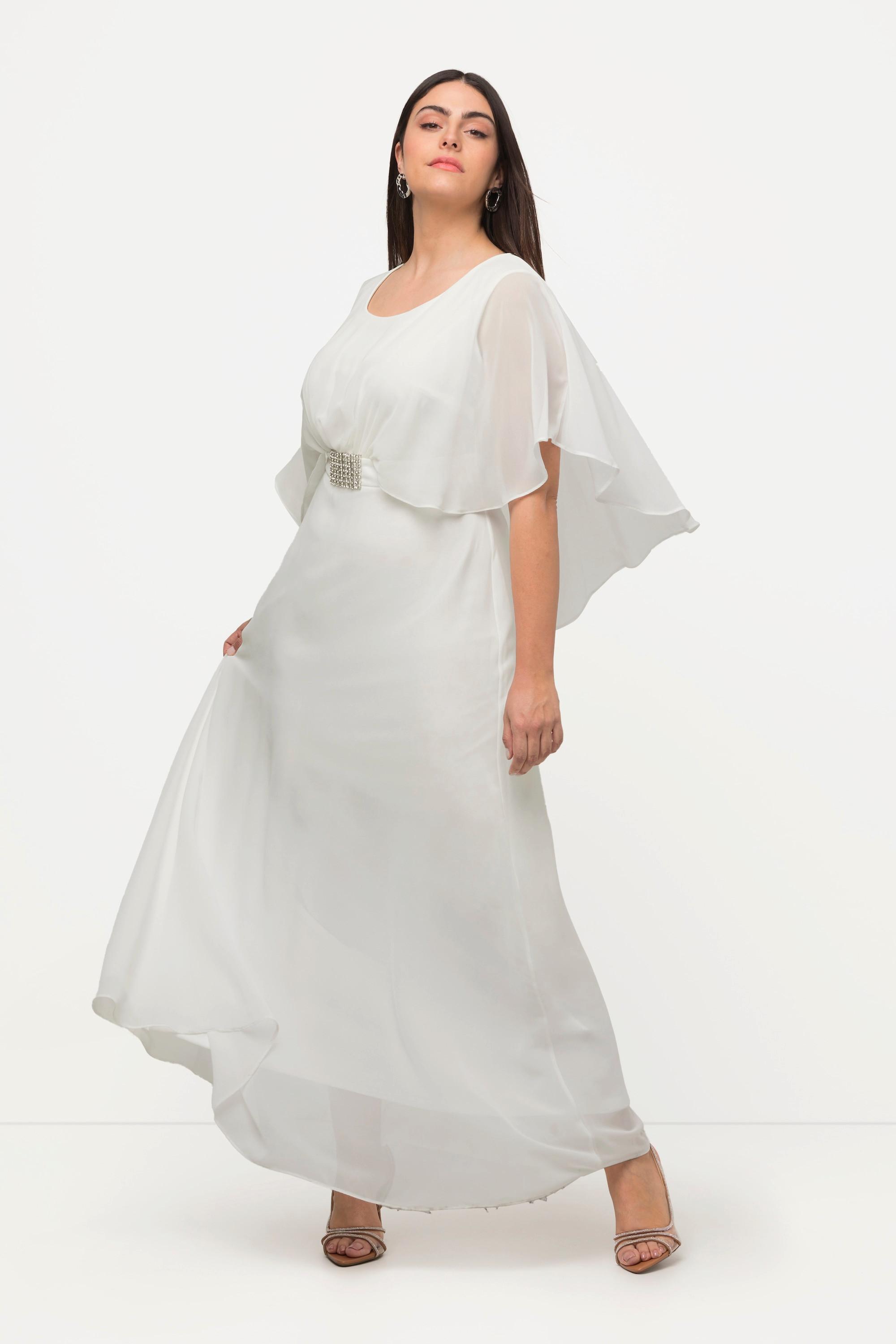 Ulla Popken Abito da sposa drappeggiato scollo a V mezze maniche a mantellina  