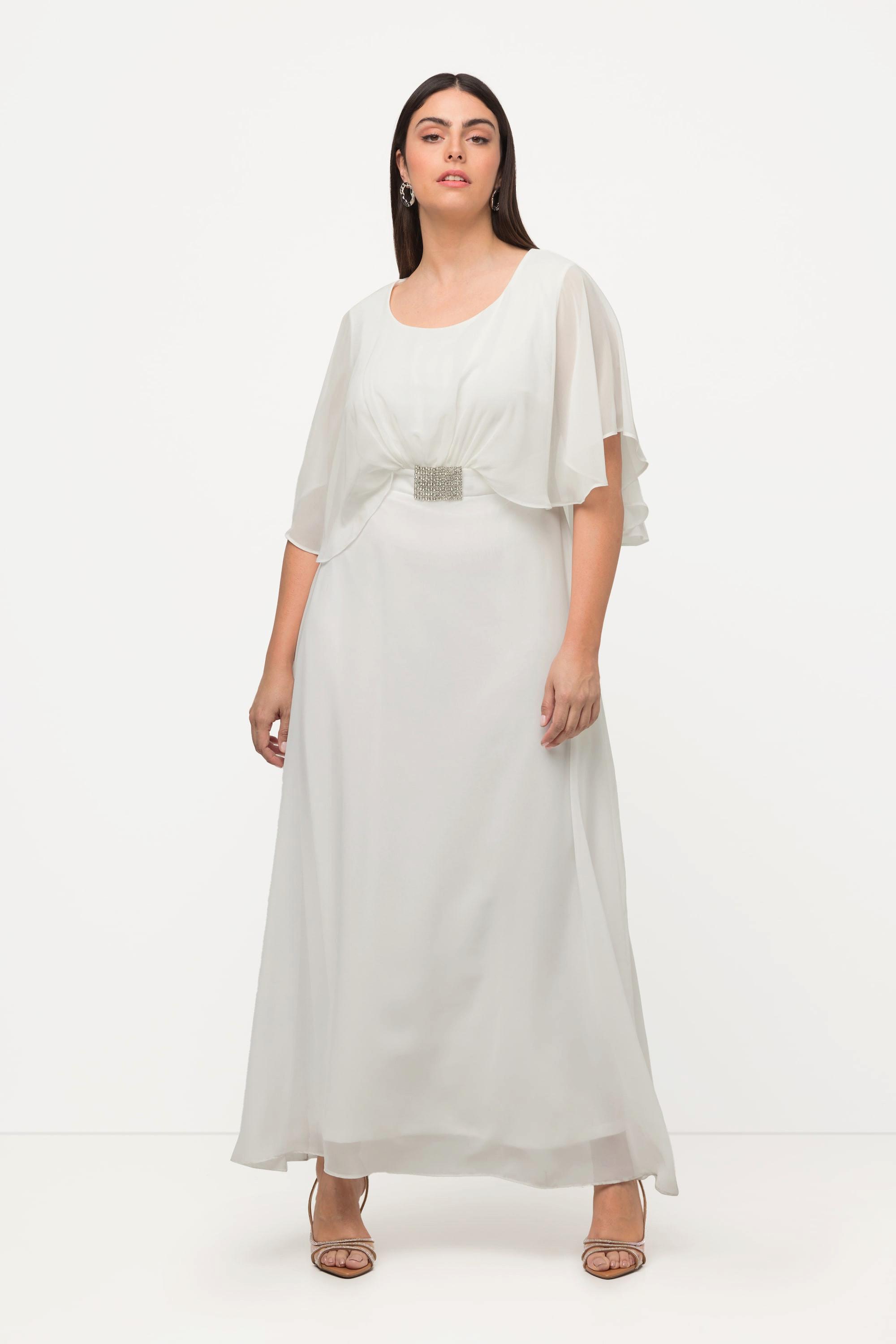 Ulla Popken Abito da sposa drappeggiato scollo a V mezze maniche a mantellina  