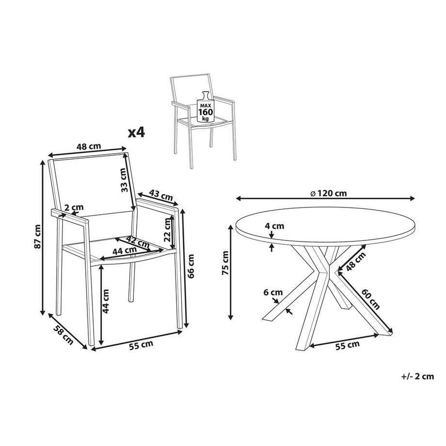 Beliani Ensemble de salle à manger de jardin pour 4 personnes en Aluminium  MALETTO/GROSSETO  