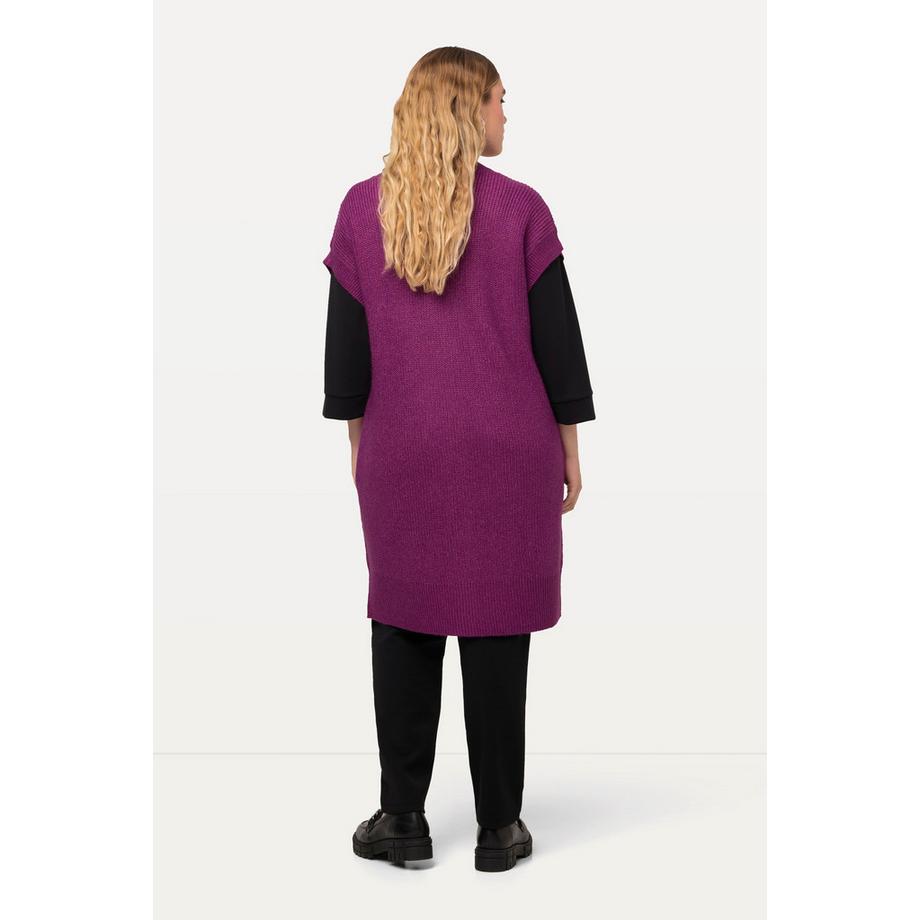 Ulla Popken Gilet sans manches en maille côtelée col en V ceinture  