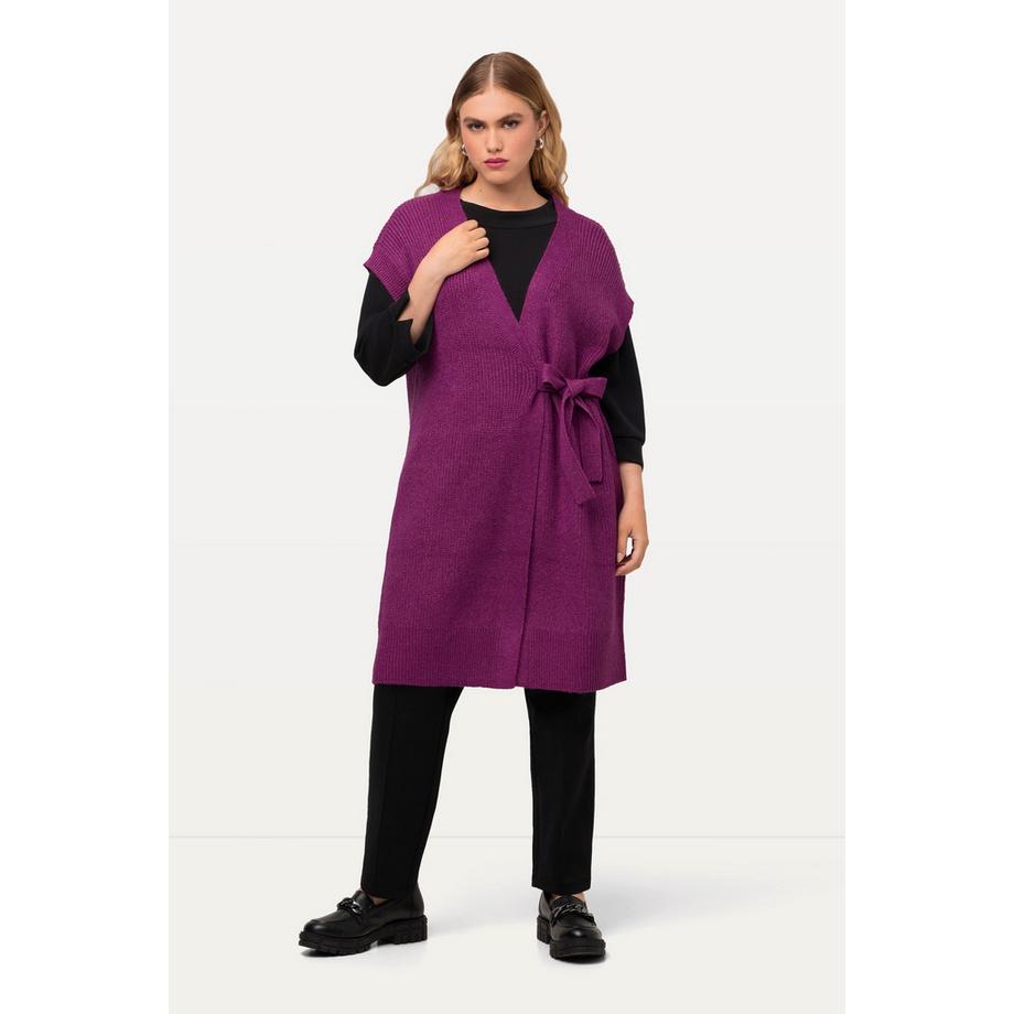 Ulla Popken Gilet sans manches en maille côtelée col en V ceinture  