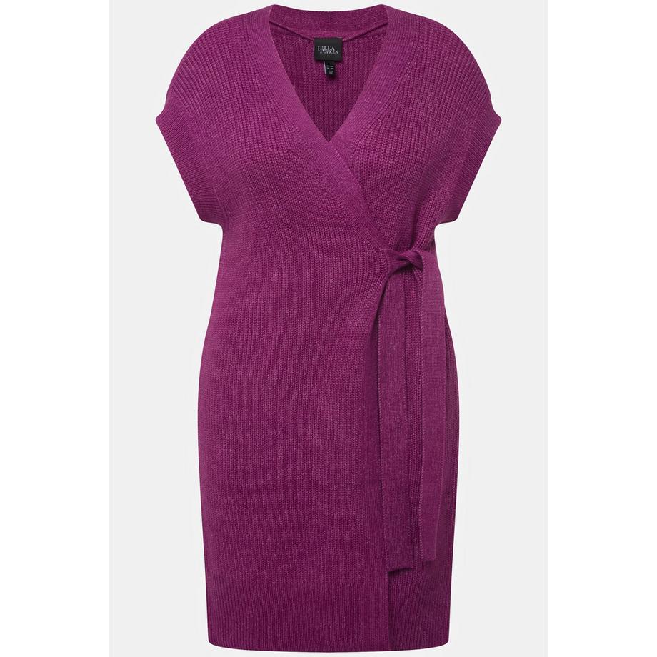 Ulla Popken Gilet sans manches en maille côtelée col en V ceinture  