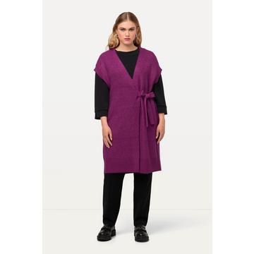 Gilet smanicato di maglia a costa inglese con scollo  V e cintura