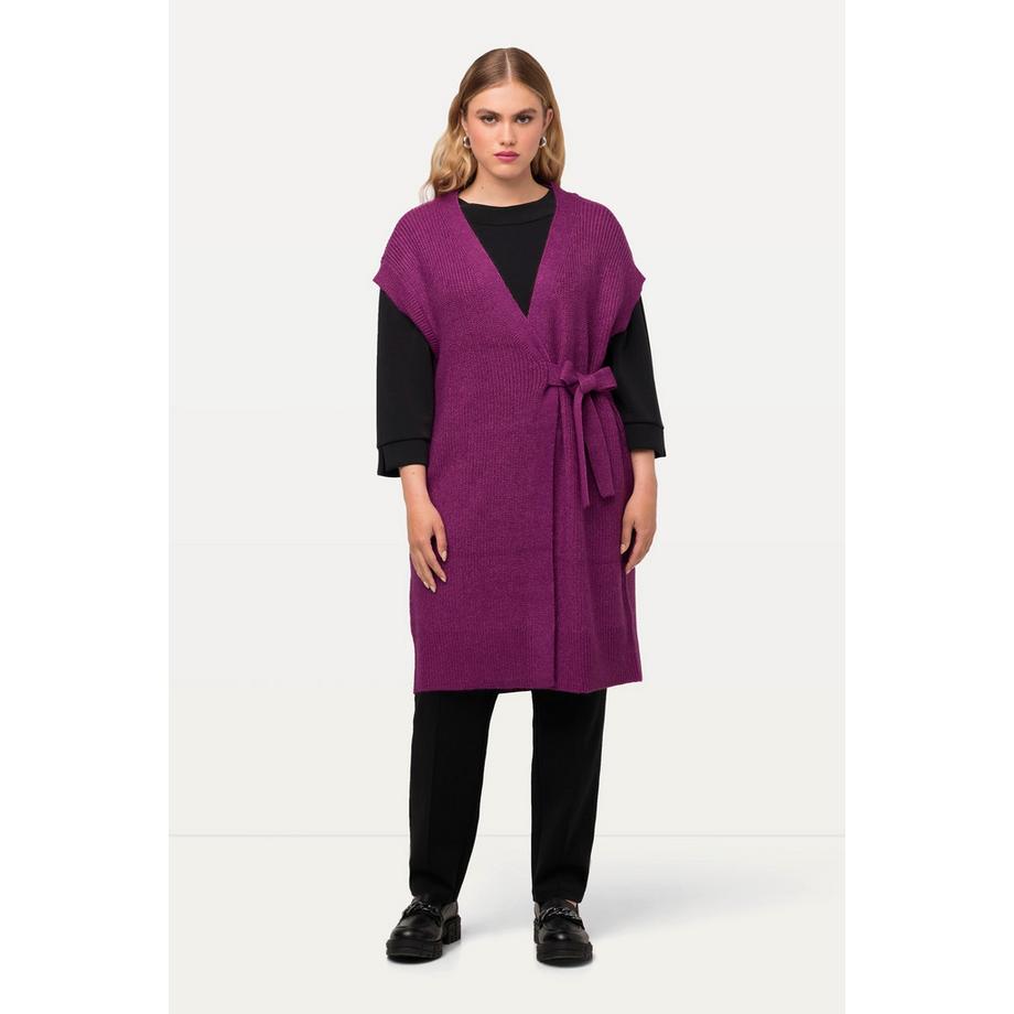 Ulla Popken Gilet sans manches en maille côtelée col en V ceinture  