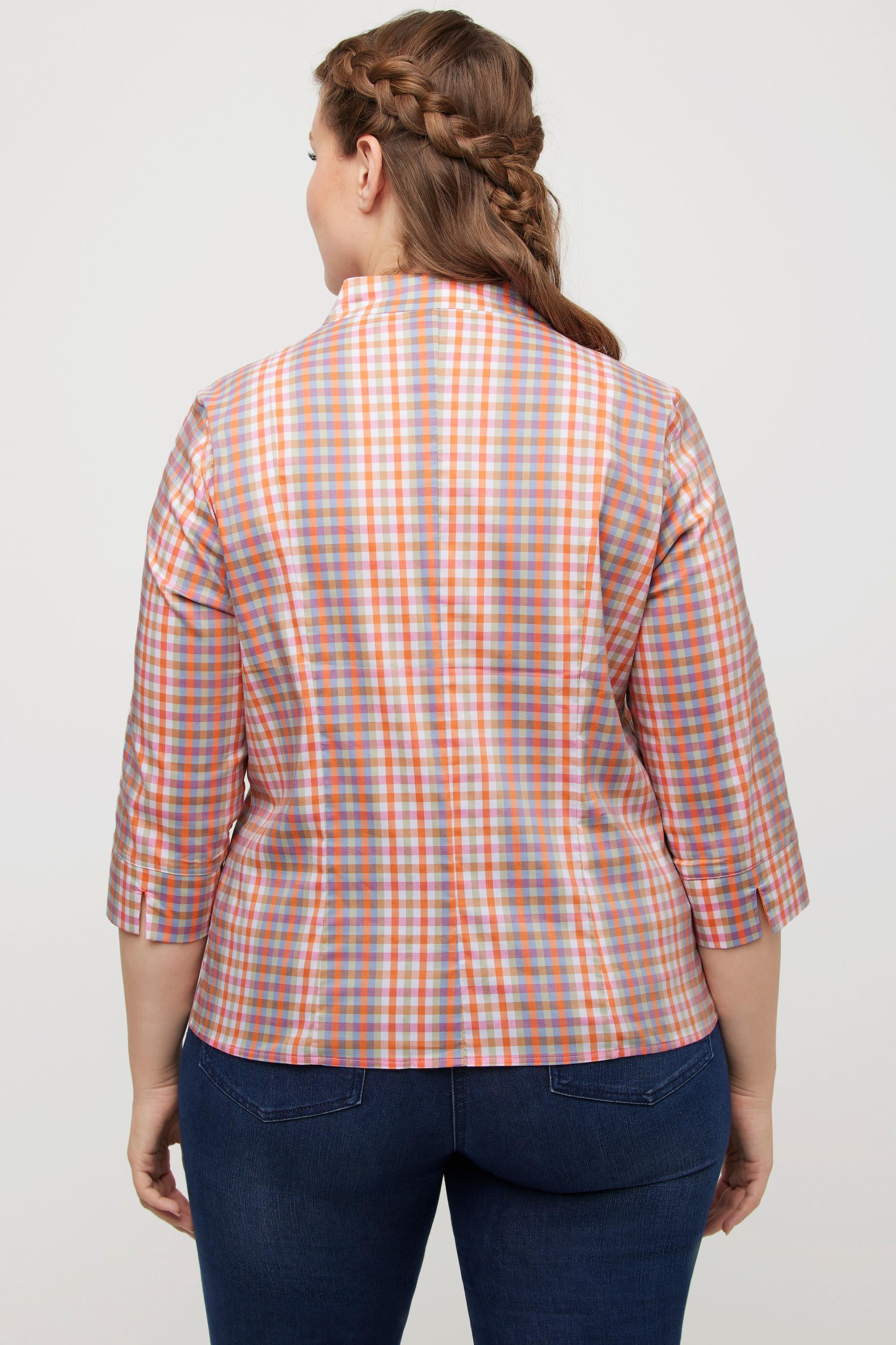 Ulla Popken  Blusa aderente a quadri con collo montante, scollo a V e maniche a 3/4 