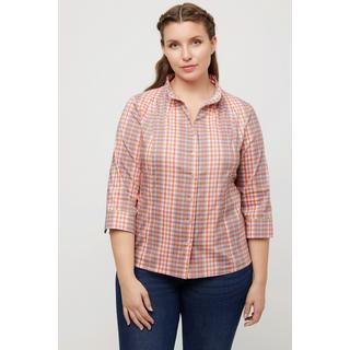 Ulla Popken  Blusa aderente a quadri con collo montante, scollo a V e maniche a 3/4 