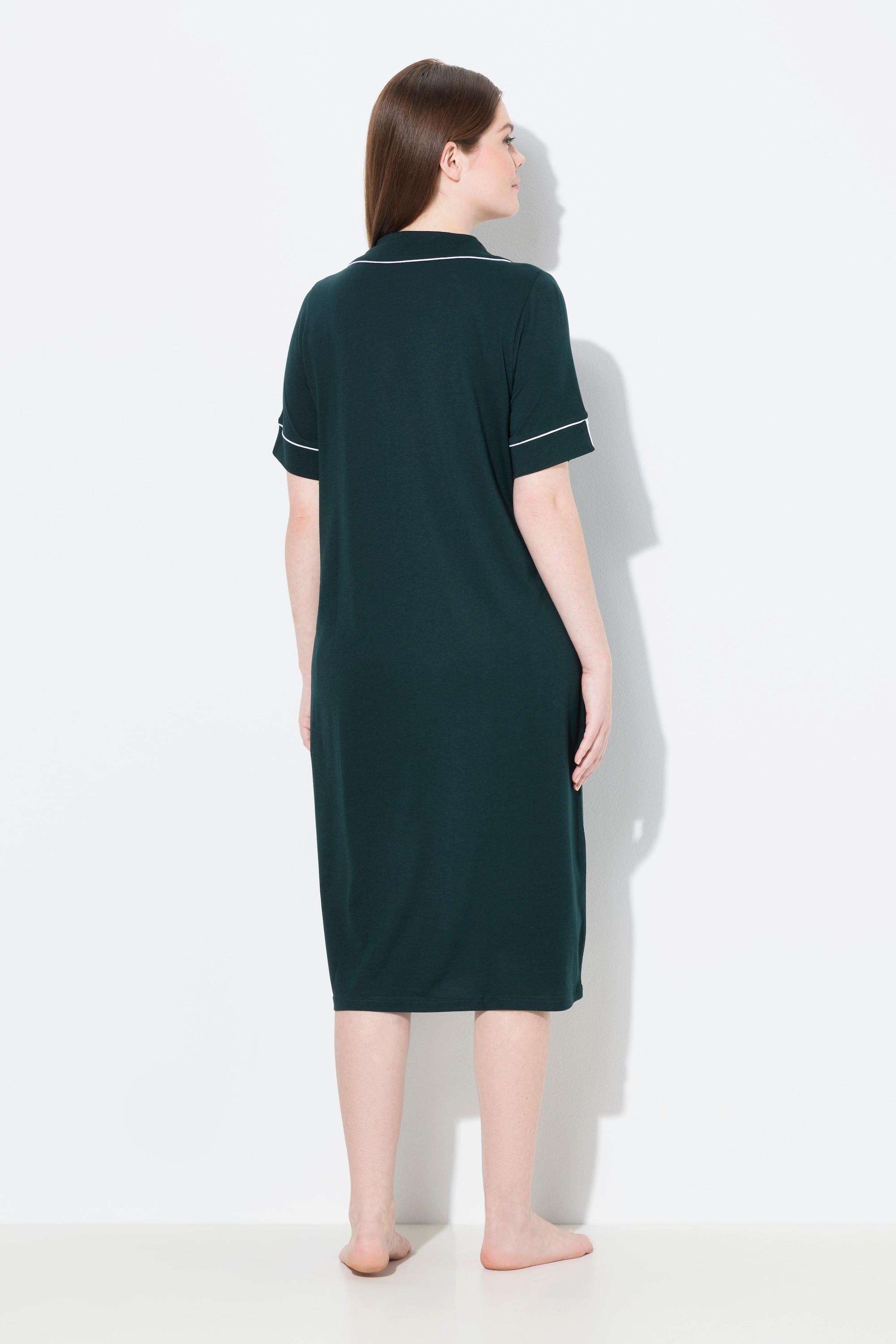 Ulla Popken Camicia da notte Pistagna Collo Revers Mezze Maniche  