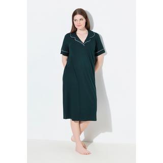 Ulla Popken Camicia da notte Pistagna Collo Revers Mezze Maniche  