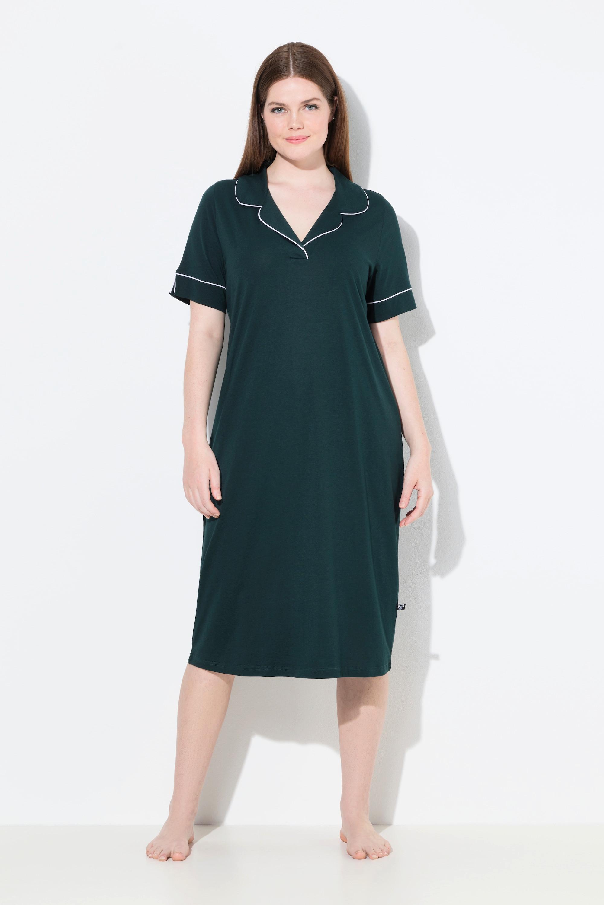 Ulla Popken Camicia da notte Pistagna Collo Revers Mezze Maniche  