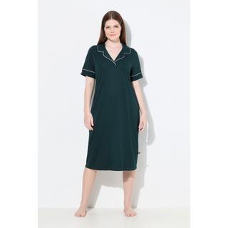 Ulla Popken Camicia da notte Pistagna Collo Revers Mezze Maniche  