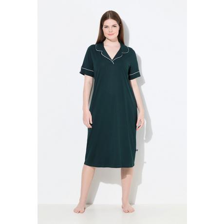 Ulla Popken Camicia da notte Pistagna Collo Revers Mezze Maniche  