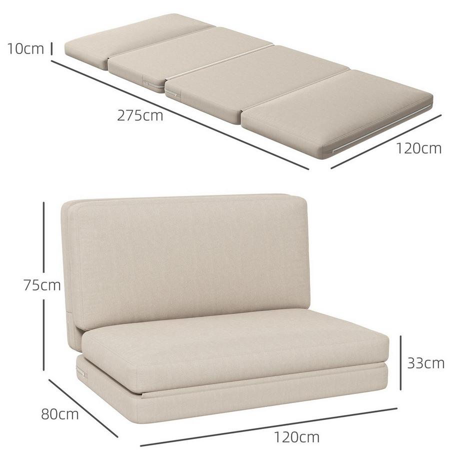 Northio Bodensofa 3-in-1 Klappbar Schlafsofa mit Samtoptik, Gepolstert Sofabett bis 240 kg belastbar für Schlafzimmer, Wohnzimmer, Beige  
