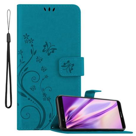 Cadorabo  Housse compatible avec Huawei P SMART 2018 / Enjoy 7S - Coque de protection au design floral avec fermeture magnétique, fonction de support et emplacements pour cartes 