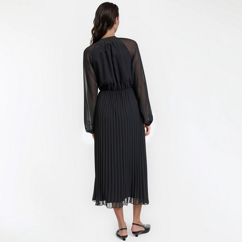 La Redoute Collections Robe longue plissée à manches longues et col rond  