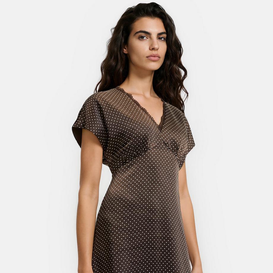 La Redoute Collections Langes Satinkleid mit Tupfenmuster und V-Ausschnitt  