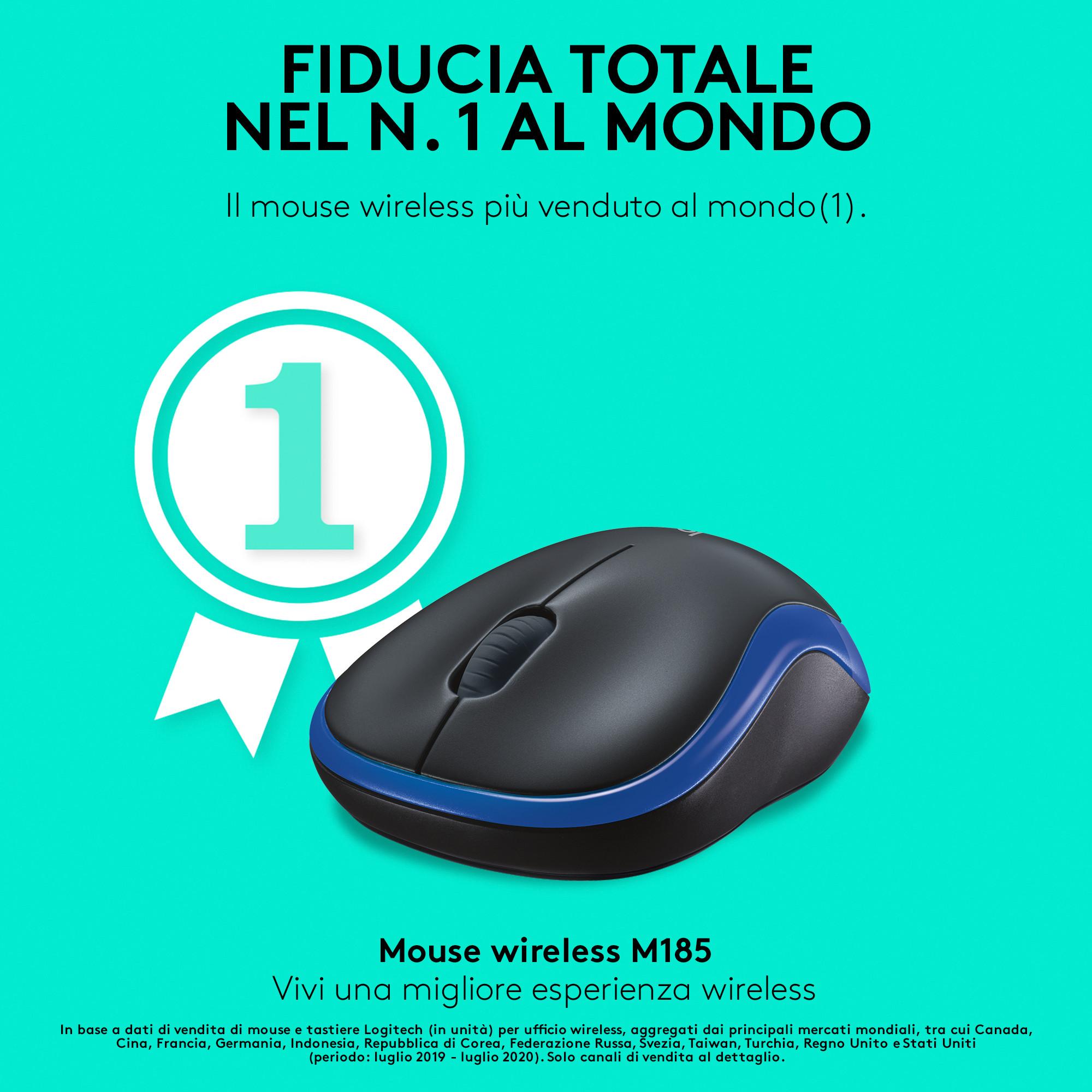 Logitech  M185 (Kabellos, Schwarz, Blau) 