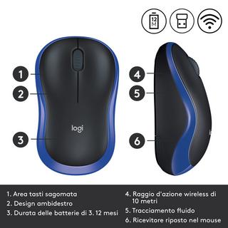 Logitech  M185 (Kabellos, Schwarz, Blau) 