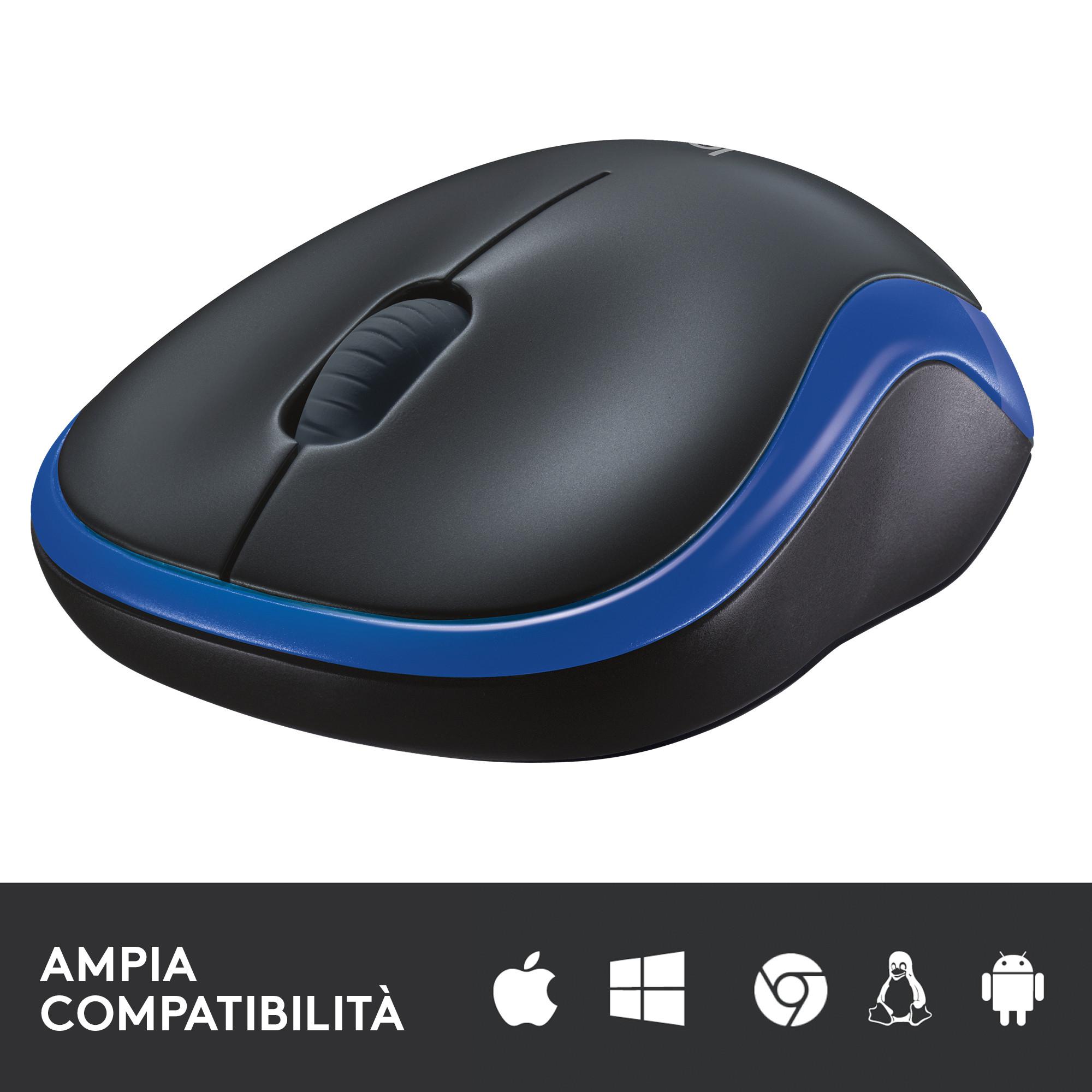 Logitech  M185 (Kabellos, Schwarz, Blau) 