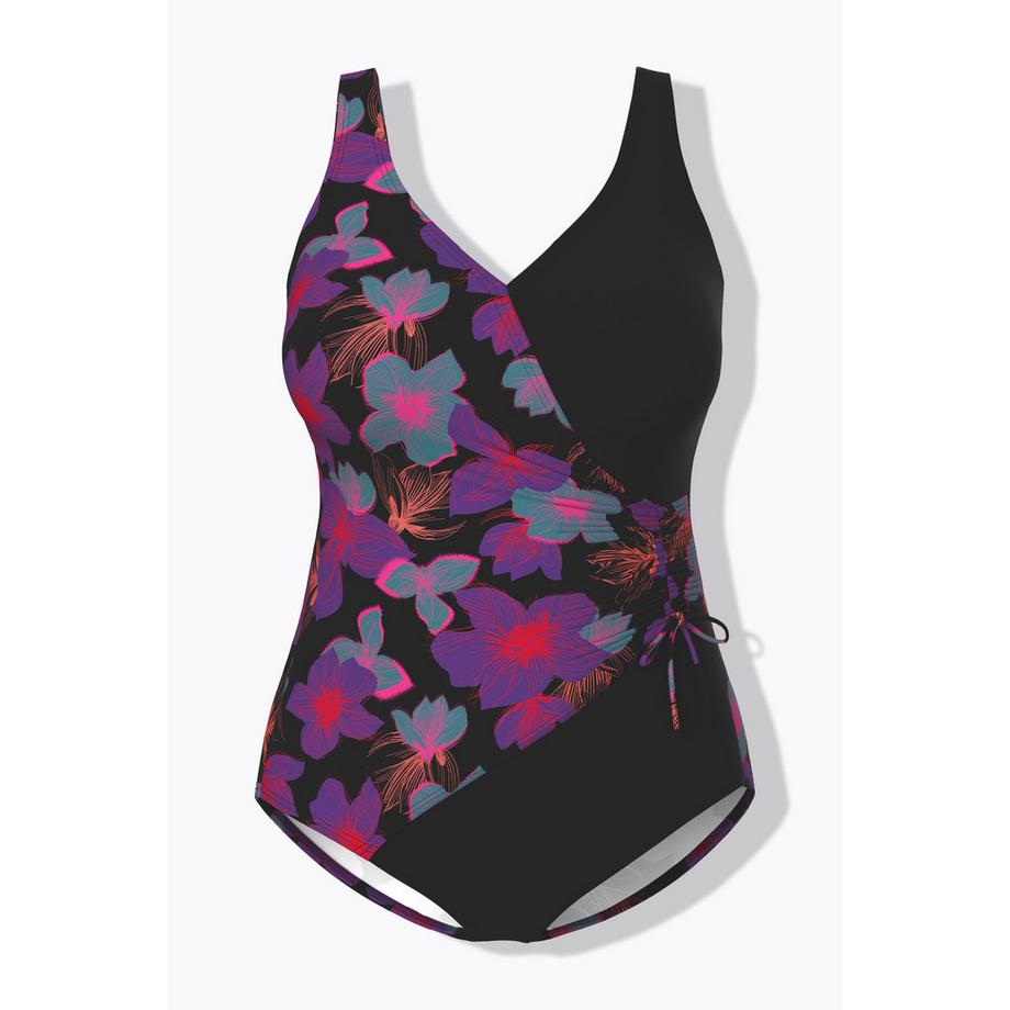 Ulla Popken Blüten Softcup Wickeloptik Badeanzug  