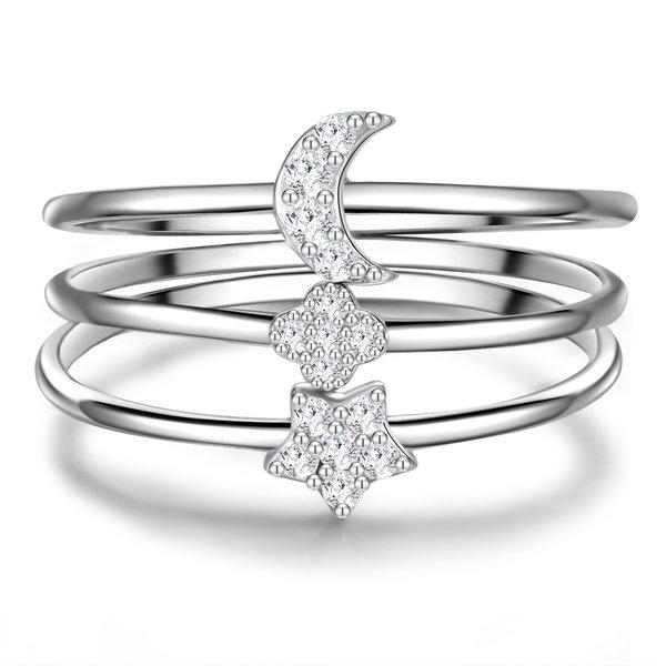 Glanzstücke München  Femme Bague en argent Étoile/lune/fleur 