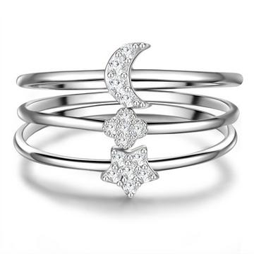 Femme Bague en argent Étoile/lune/fleur