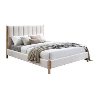 Vente-unique Lit 160 x 200 cm avec tête de lit coutures verticales - Velours - Ivoire + Matelas - SIZAMA  