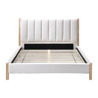 Vente-unique Lit 160 x 200 cm avec tête de lit coutures verticales - Velours - Ivoire + Matelas - SIZAMA  