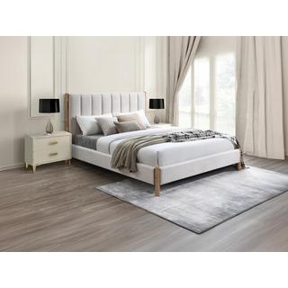 Vente-unique Lit 160 x 200 cm avec tête de lit coutures verticales - Velours - Ivoire + Matelas - SIZAMA  