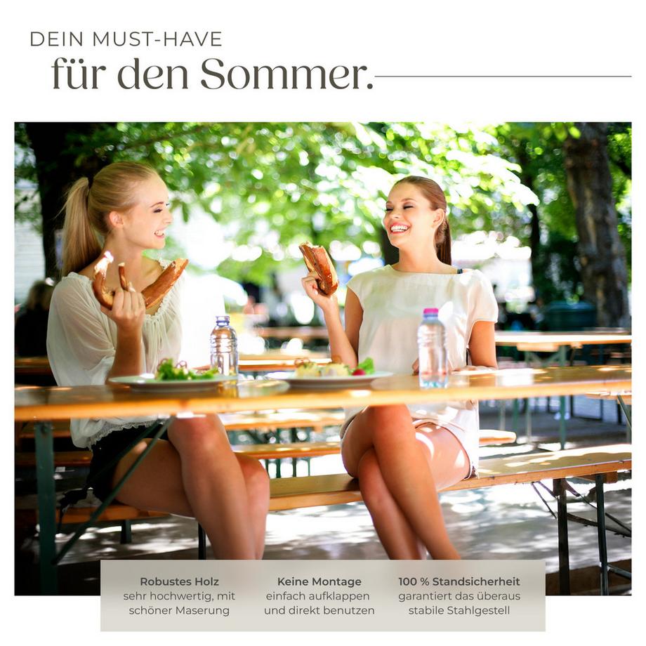 Tectake Bierzeltgarnitur Ralf 3-teilig, klappbar Tisch 220 x 50,5 x 77,5 cm, Bank 220 x 25 x 47,5 cm  