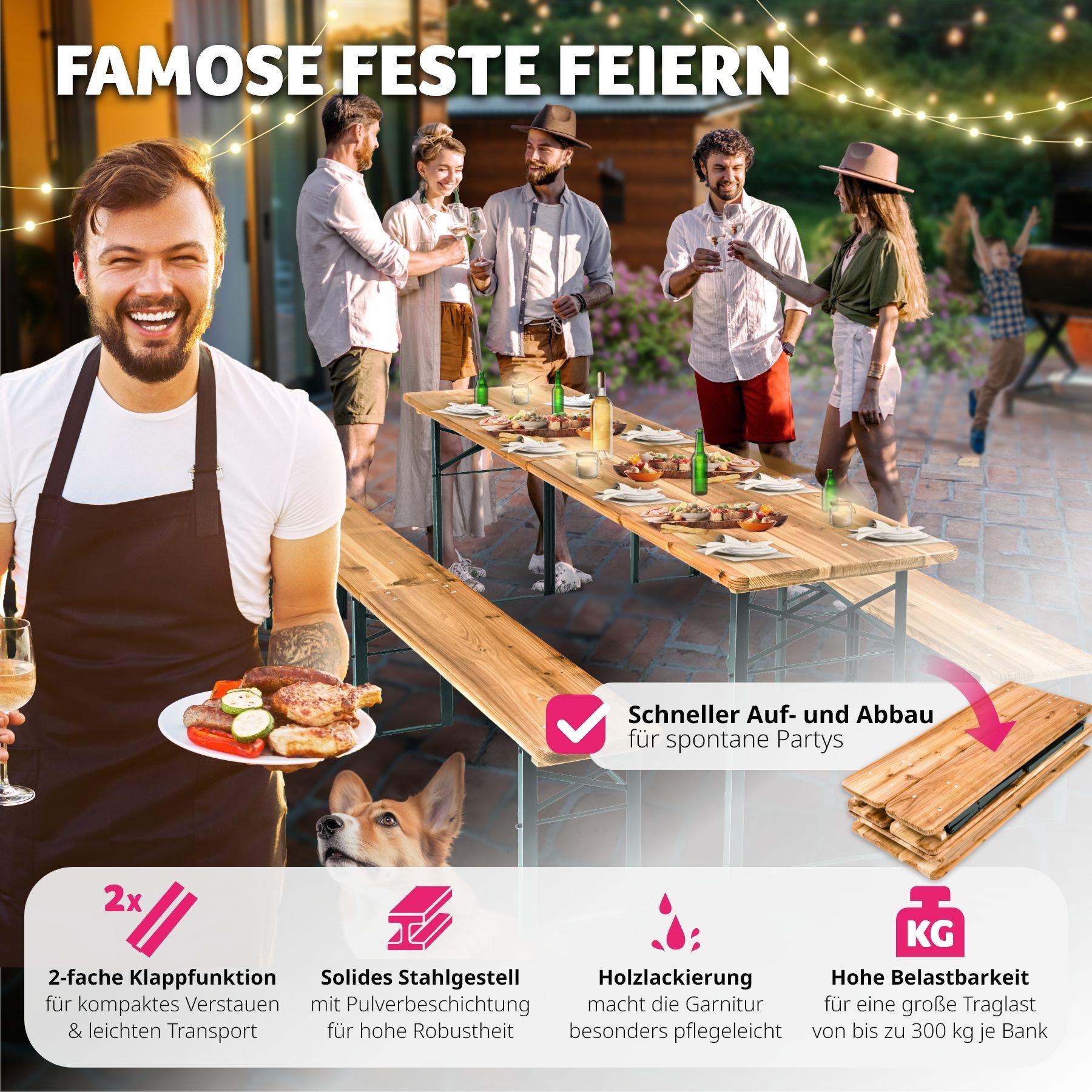 Tectake Bierzeltgarnitur 3-tlg. klappbar  