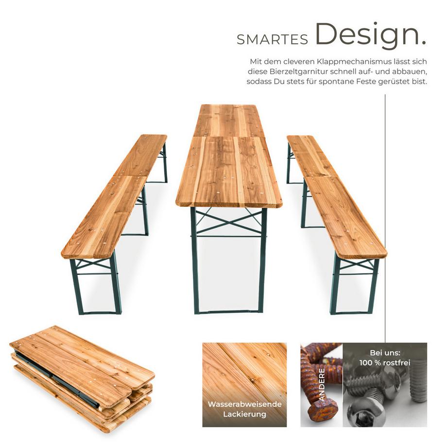 Tectake Bierzeltgarnitur Ralf 3-teilig, klappbar Tisch 220 x 50,5 x 77,5 cm, Bank 220 x 25 x 47,5 cm  